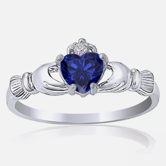 New Blue Sapphire Claddagh Silver Ring. - Picture 2 of 2